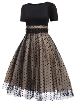 Sale Retro Stage Black 1950s Polka Dot Swing Vintage Dress