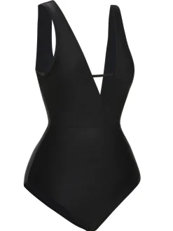 Discount Retro Stage 1950s Polka Dot V-Neck Bow Swimsuit Black