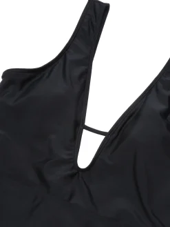 Discount Retro Stage 1950s Polka Dot V-Neck Bow Swimsuit Black