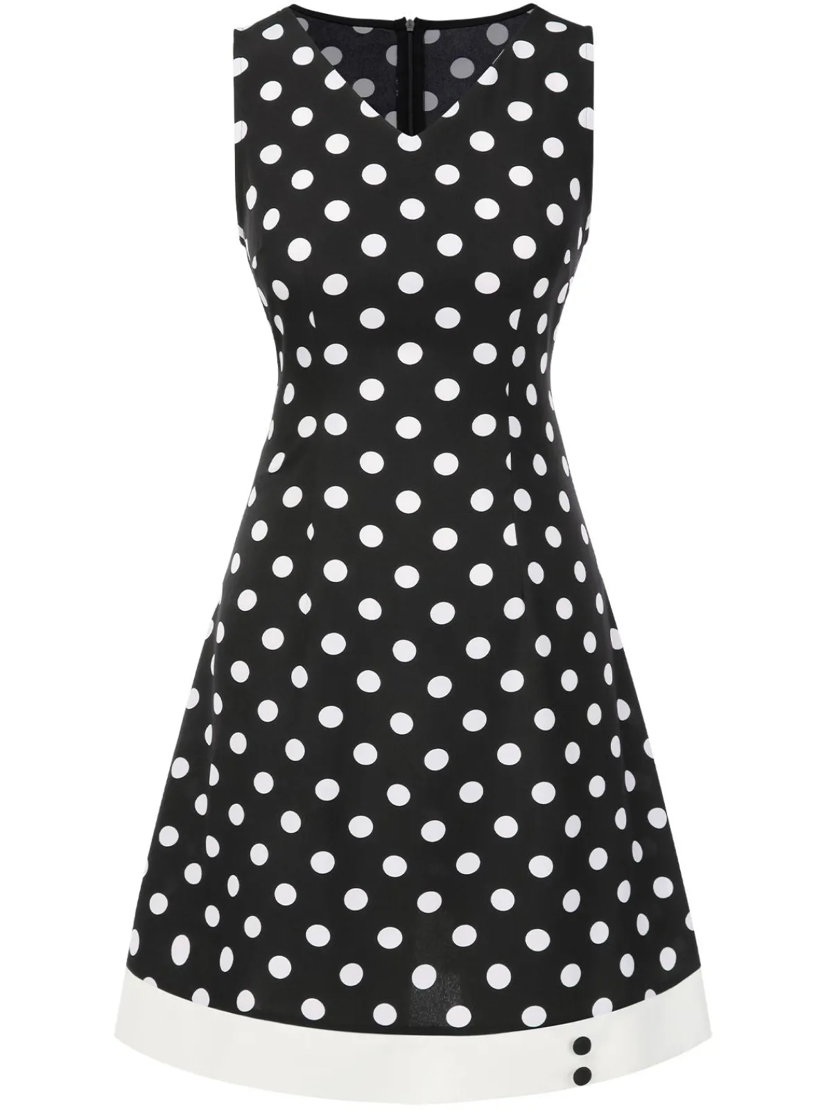 Sale Retro Stage 1960s Polka Dot V-Neck Dress Black
