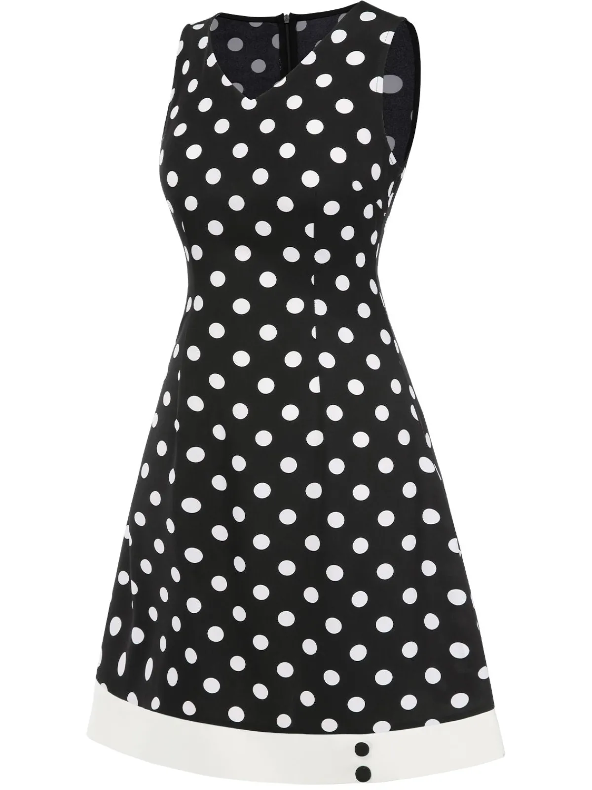 Sale Retro Stage 1960s Polka Dot V-Neck Dress Black