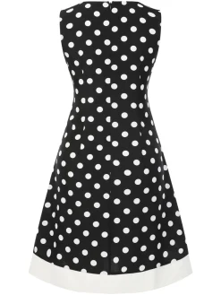 Sale Retro Stage 1960s Polka Dot V-Neck Dress Black