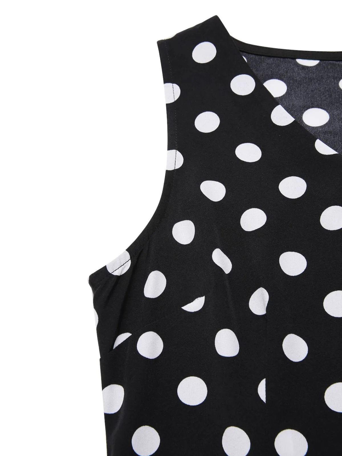 Sale Retro Stage 1960s Polka Dot V-Neck Dress Black