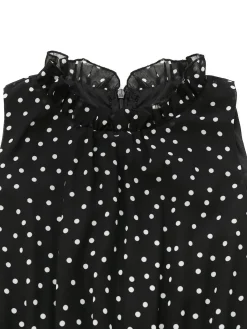 Sale Retro Stage 1930s Polka Dots Chiffon Sleeveless Dress Black
