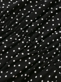 Sale Retro Stage 1930s Polka Dots Chiffon Sleeveless Dress Black