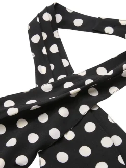Outlet Retro Stage 1940s Polka Dots Cross Halter Jumpsuit Black