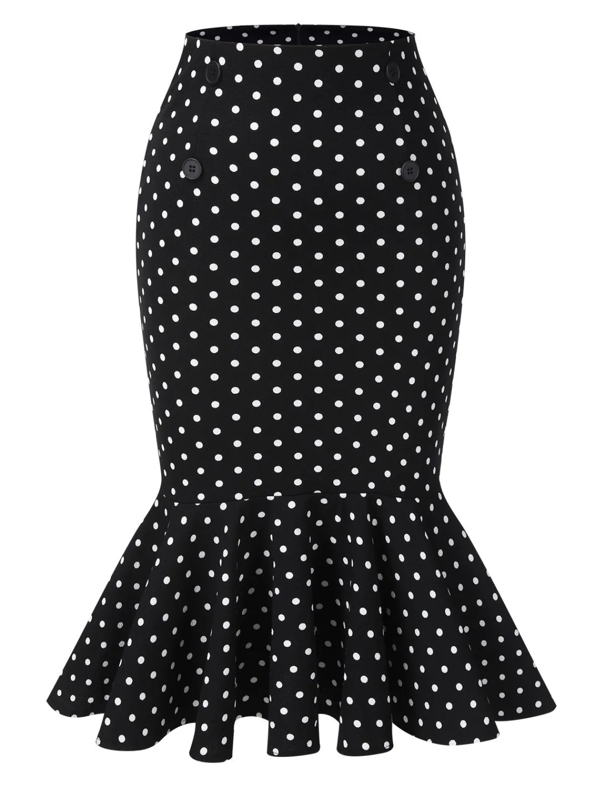Clearance Retro Stage 1930s Polka Dots Fishtail Skirt Black