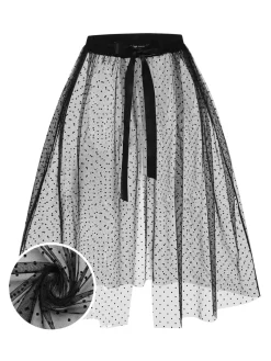 Sale Retro Stage 1960s Polka Dots Mesh Cover-up Black