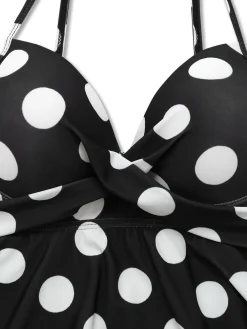 Clearance Retro Stage 1950s Polka Dots One-Piece Swim Dress Black
