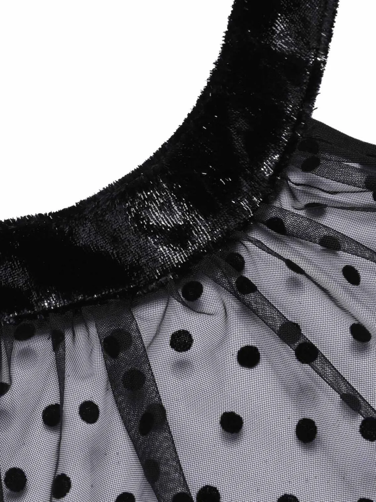 Discount Retro Stage 1950s Polka Dots Sheer Neck Romper Black