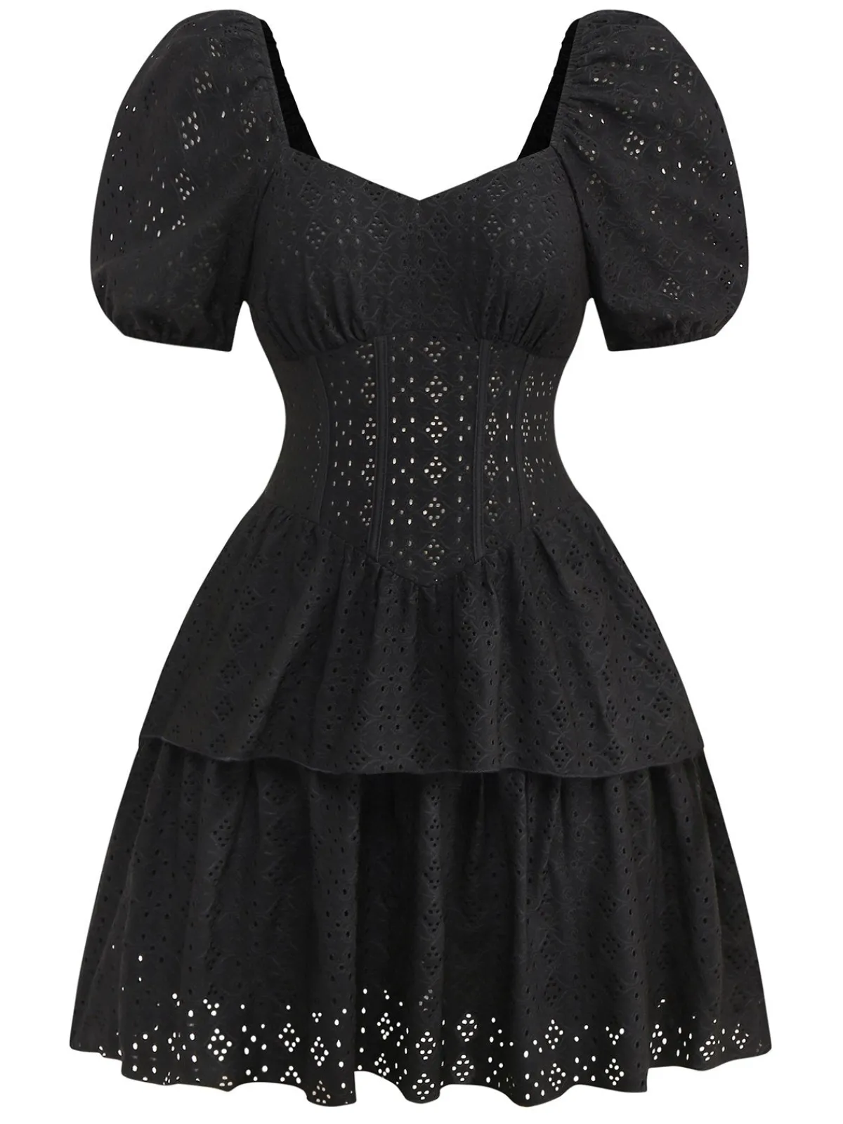 Best Retro Stage 1950s Puff Corset Hollow Knit Dress Black