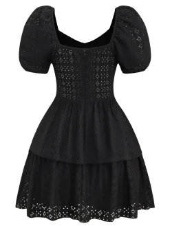 Best Retro Stage 1950s Puff Corset Hollow Knit Dress Black