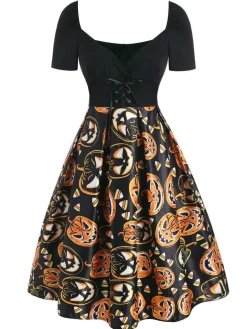 Clearance Retro Stage 1950s Pumpkin Costume Dress Black