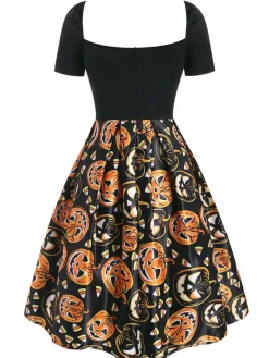 Clearance Retro Stage 1950s Pumpkin Costume Dress Black
