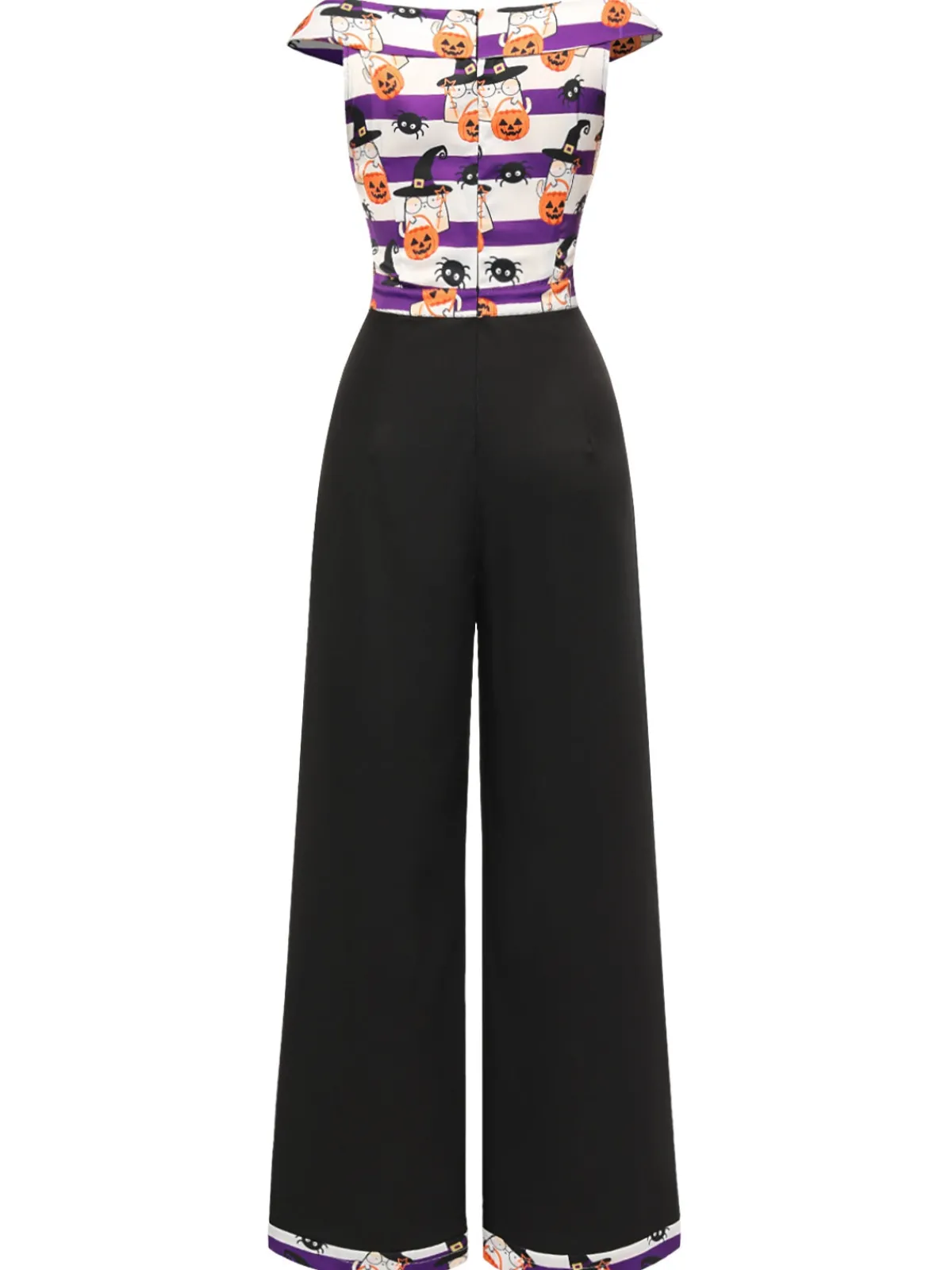 Hot Retro Stage 1950s Pumpkin Off Shoulder Patchwork Jumpsuit Black
