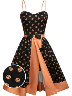 Best Retro Stage 1950s Pumpkins Romper & Skirt Black
