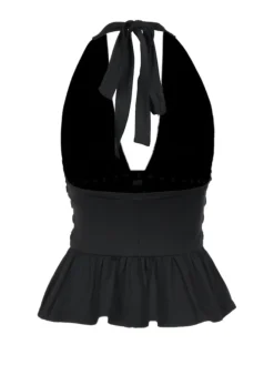 Discount Retro Stage 1980s Punk Rhinestone Halter Top Black