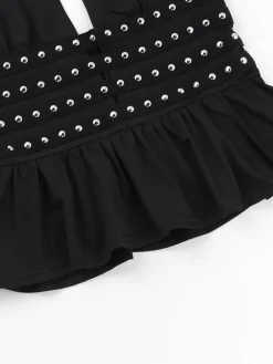 Discount Retro Stage 1980s Punk Rhinestone Halter Top Black