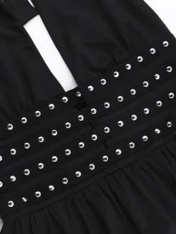 Discount Retro Stage 1980s Punk Rhinestone Halter Top Black