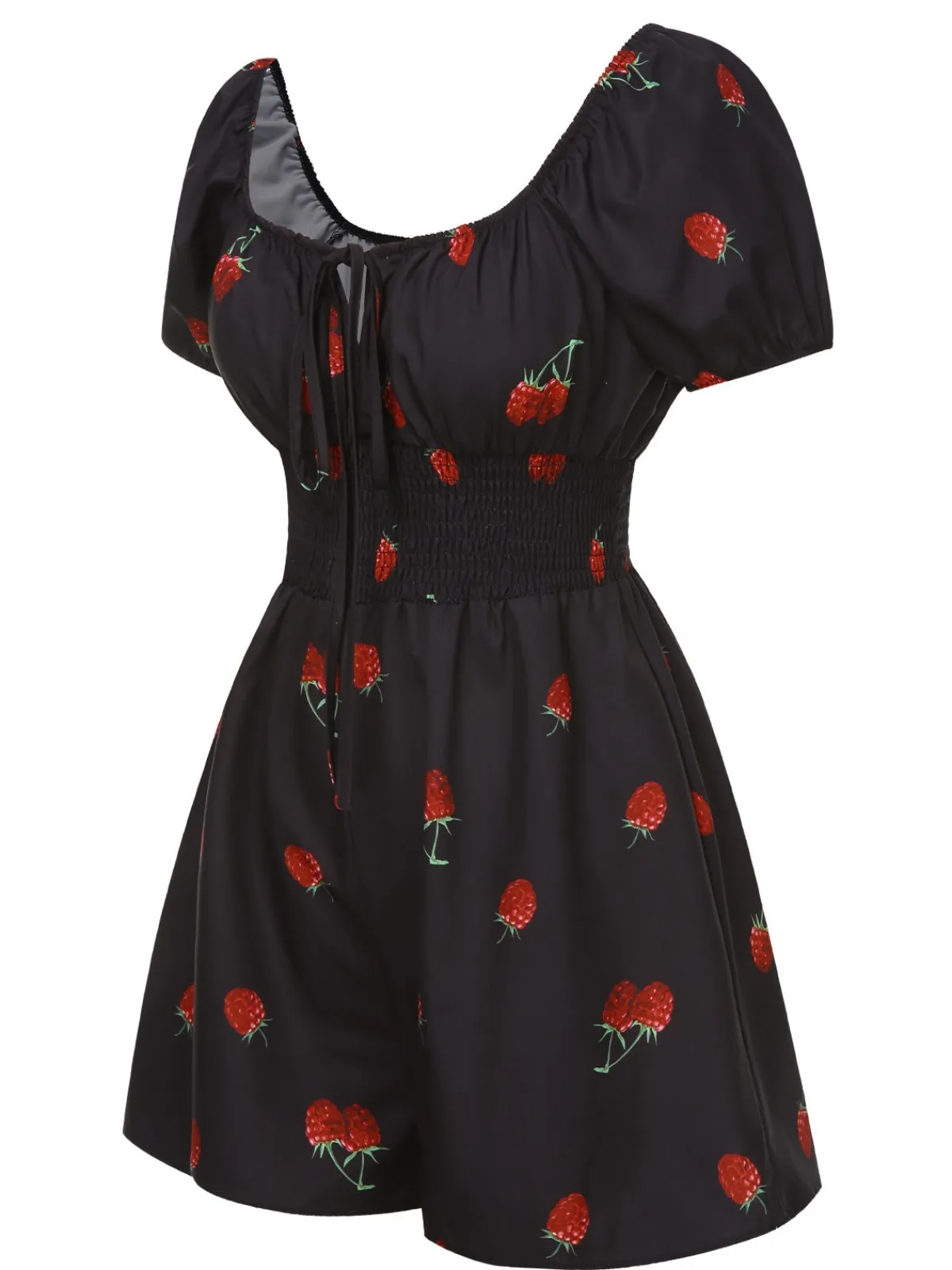 Outlet Retro Stage 1950s Raspberry Puff Sleeves Romper Black