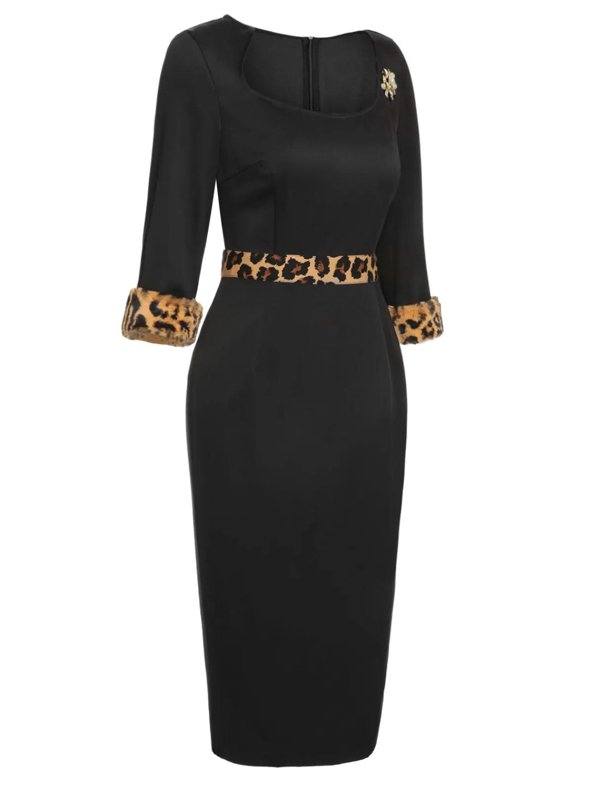 Discount Retro Stage 1960s Raw Hem Leopard Asymmetric Wrap Dress Black