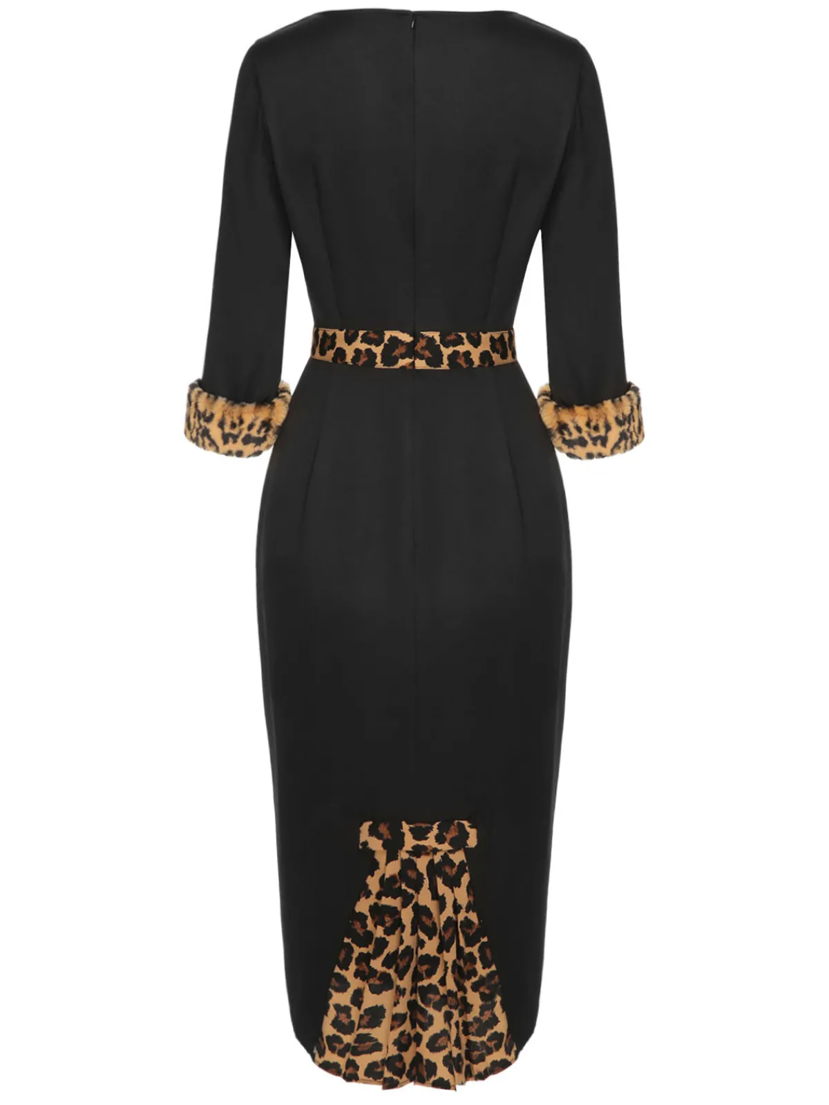 Discount Retro Stage 1960s Raw Hem Leopard Asymmetric Wrap Dress Black
