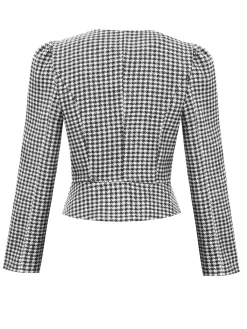 Online Retro Stage Black 1940s Retro Plaid Button Fitted Blazer