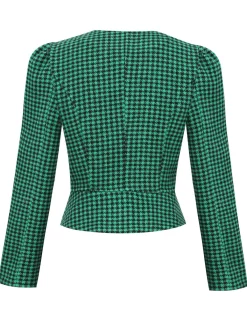Online Retro Stage Black 1940s Retro Plaid Button Fitted Blazer