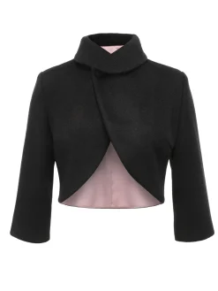 Clearance Retro Stage 1950s Retro Woolen Wrap Bolero Jacket Black