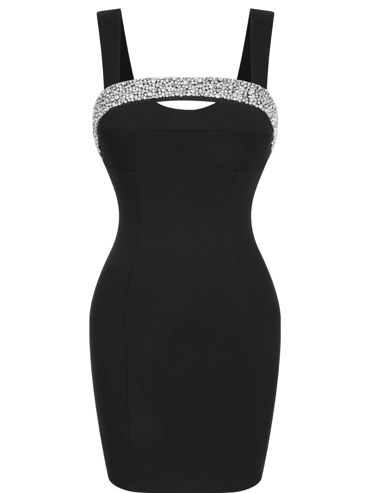 Outlet Retro Stage 1960s Rhinestone Patchwork Neck Mini Dress Black