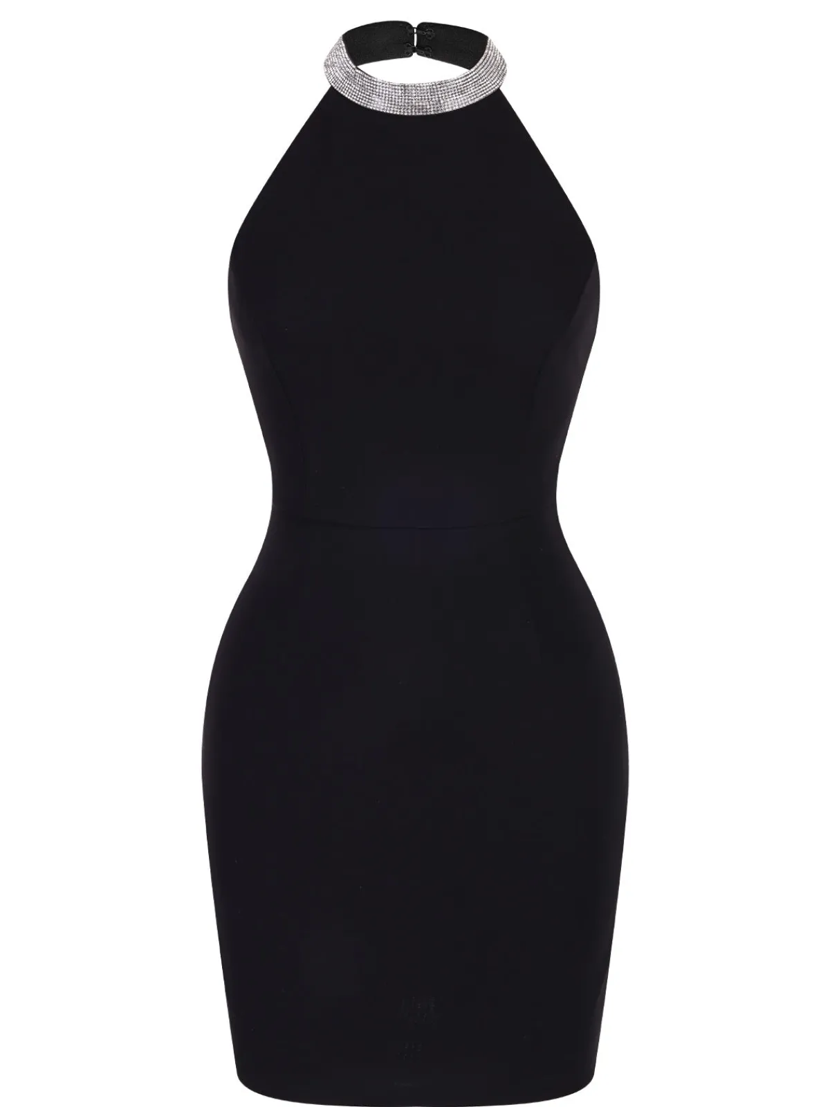 Discount Retro Stage 1960s Rhinestone Solid Halter Dress Black