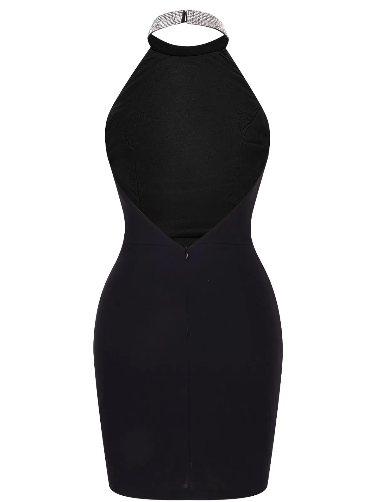 Discount Retro Stage 1960s Rhinestone Solid Halter Dress Black
