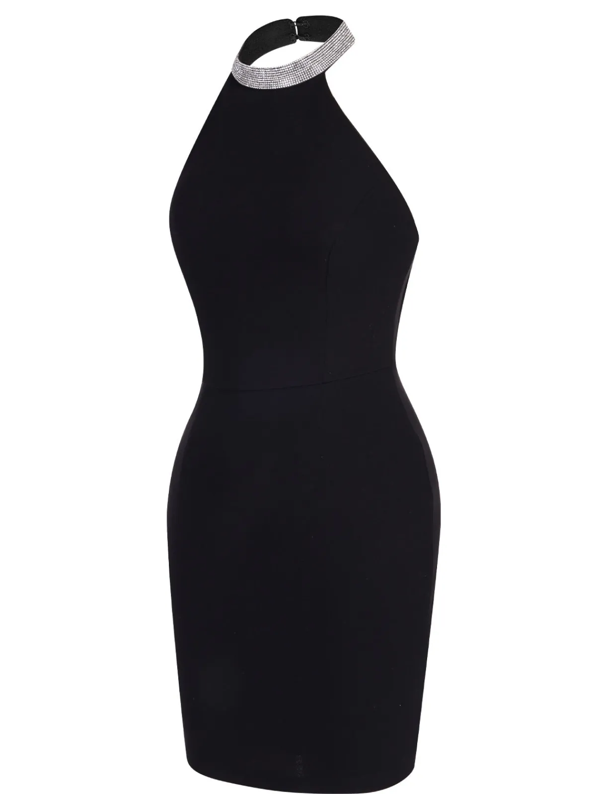 Discount Retro Stage 1960s Rhinestone Solid Halter Dress Black