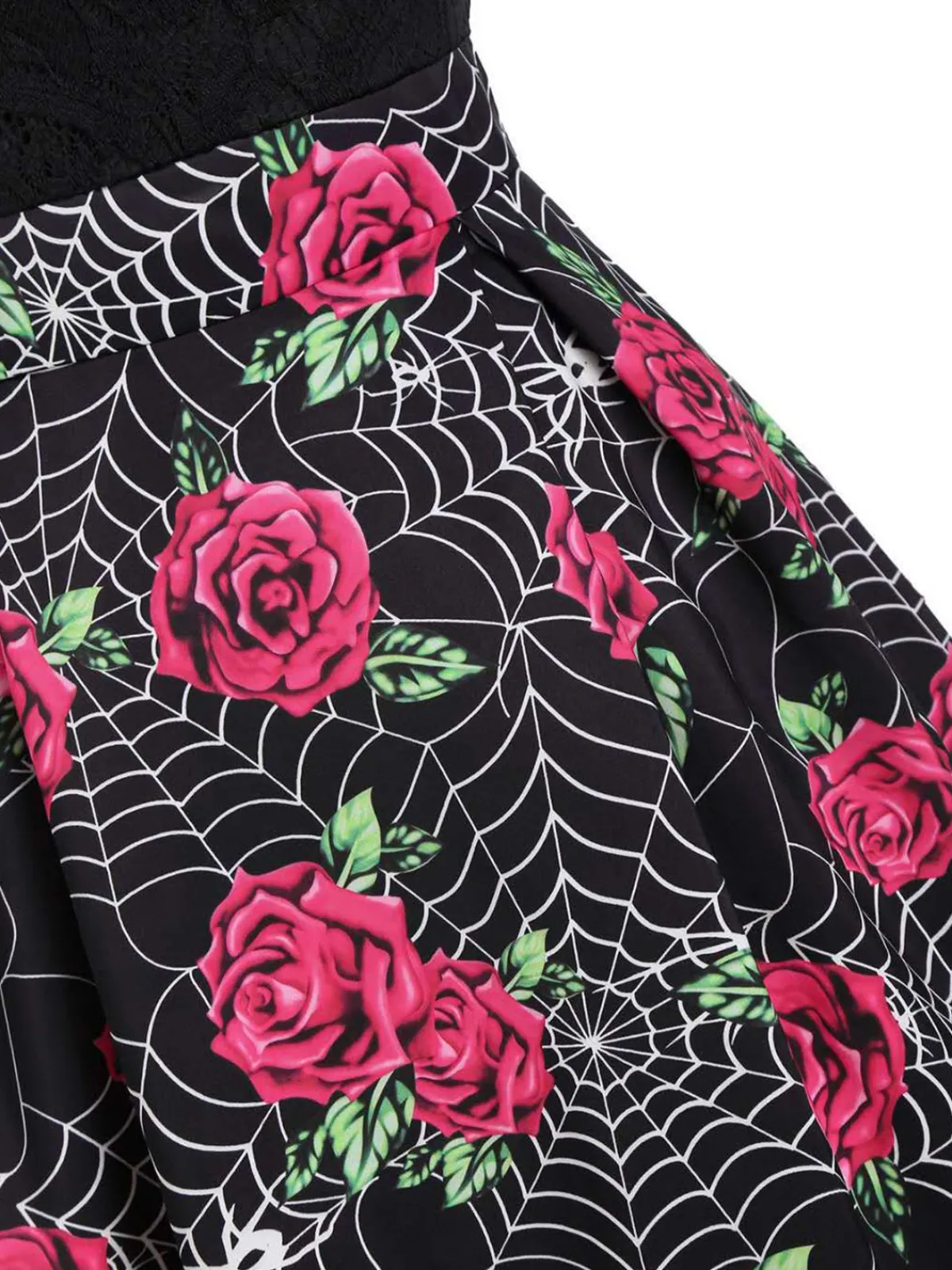 Discount Retro Stage 1950s Rose Cobweb Costume Dress Black