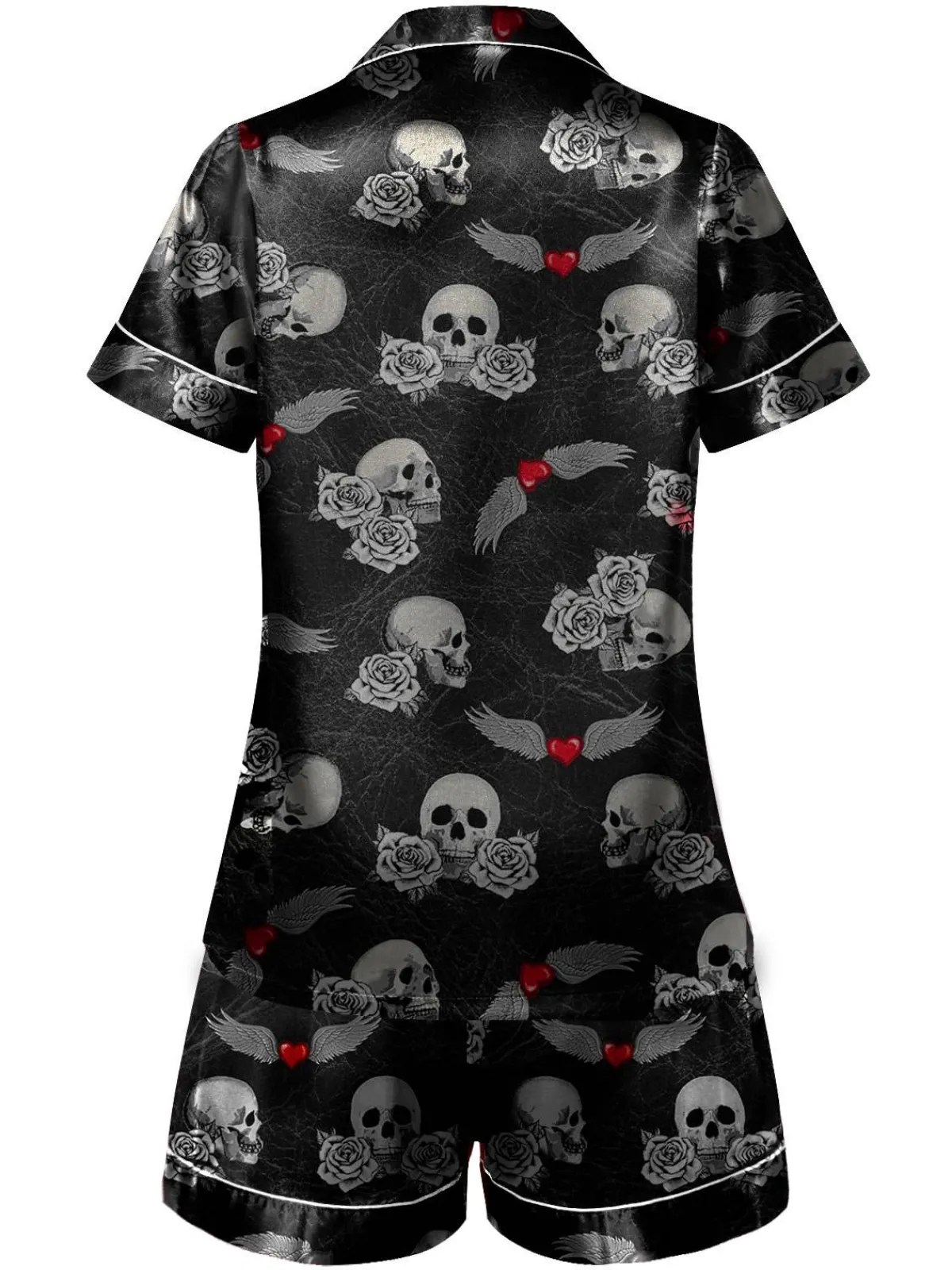 Clearance Retro Stage 1970s Rose Skull Lapel Pajamas Black