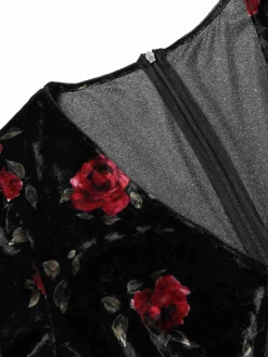 Online Retro Stage 1930s Rose Velvet Fishtail Dress Black
