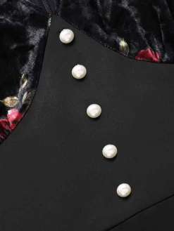 Online Retro Stage 1930s Rose Velvet Fishtail Dress Black