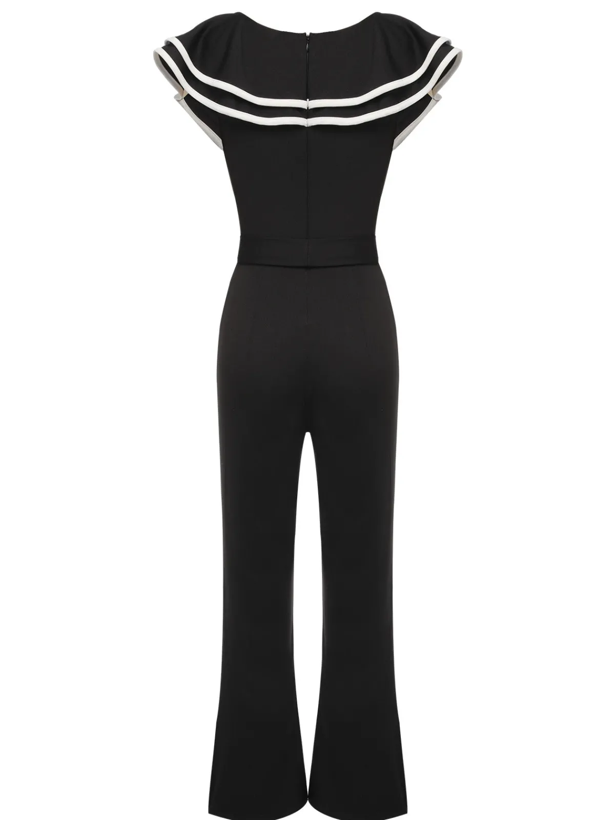 Fashion Retro Stage 1930s Ruffle Lapel Bootcut Jumpsuit Black