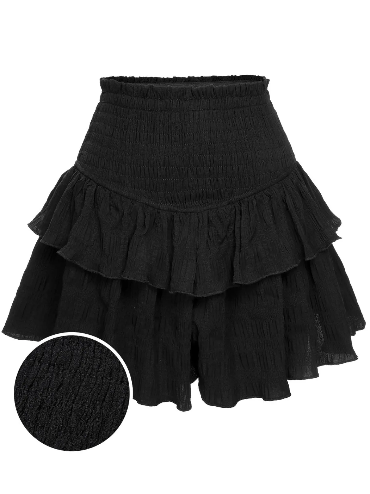 Sale Retro Stage 1950s Ruffles Solid Shorts Black