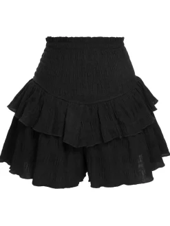 Sale Retro Stage 1950s Ruffles Solid Shorts Black