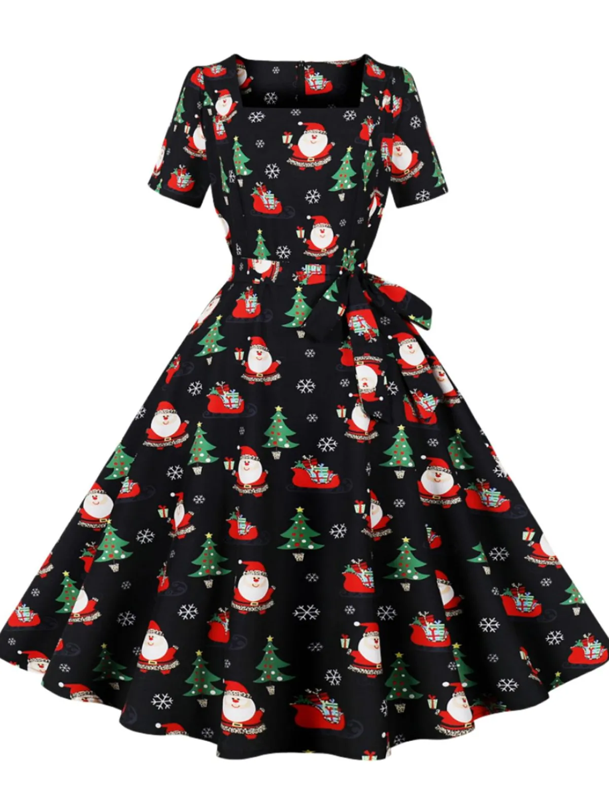 Discount Retro Stage 1950s Santa Claus Christmas Dress Black