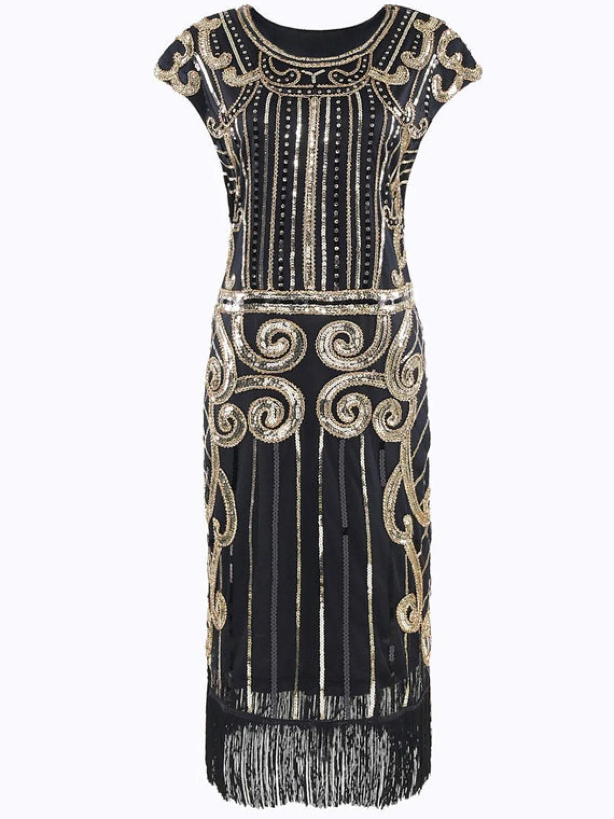 New Retro Stage 1920s Sequined Flapper Dress Black