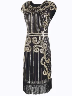 New Retro Stage 1920s Sequined Flapper Dress Black