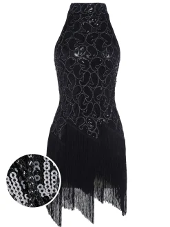 Best Retro Stage 1920s Sequined Glitter Dress Black