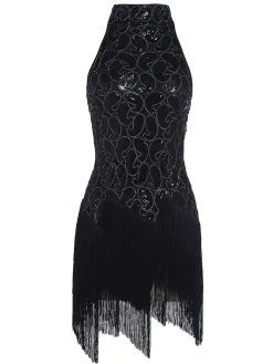 Best Retro Stage 1920s Sequined Glitter Dress Black