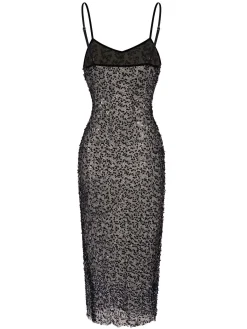 Clearance Retro Stage 1960s Sequined Spaghetti Straps Dress Black