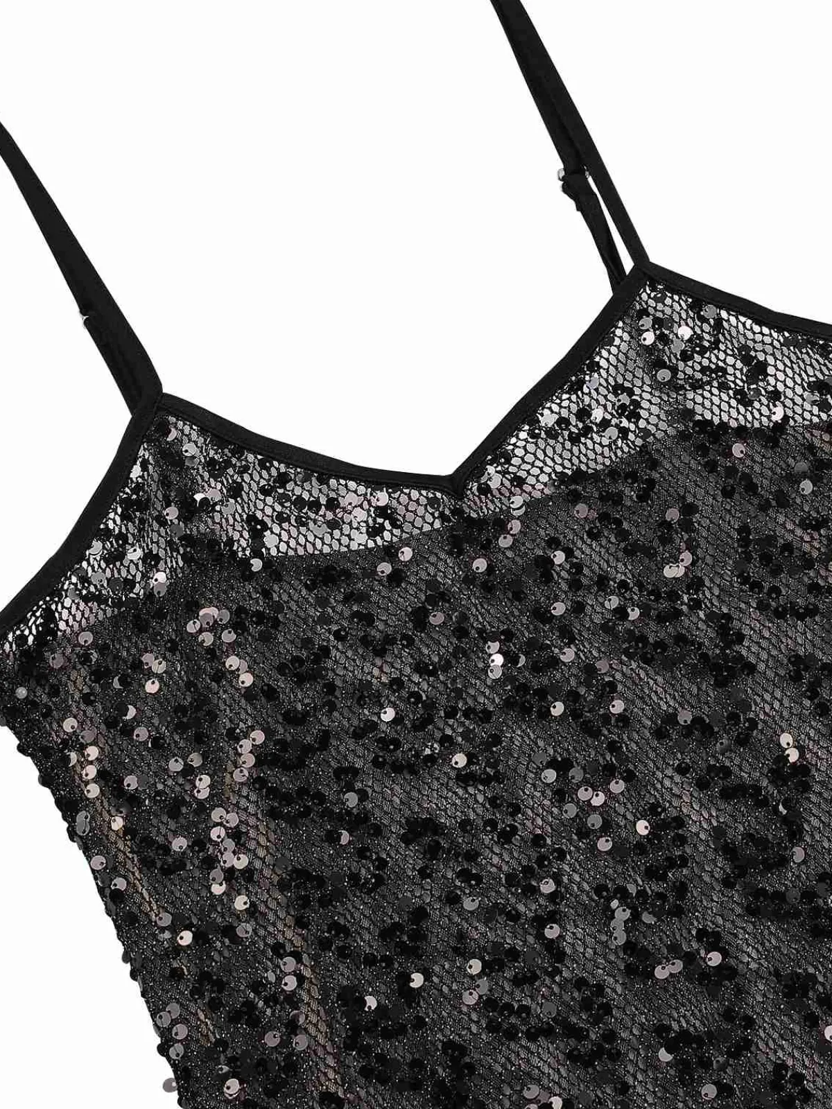 Clearance Retro Stage 1960s Sequined Spaghetti Straps Dress Black