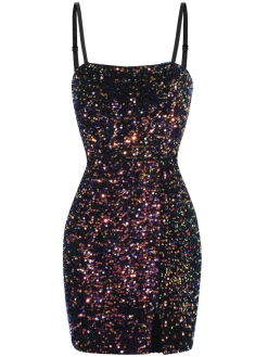 Discount Retro Stage 1960s Sequined Straps Pencil Dress Black