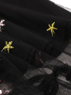 Hot Retro Stage 1950s Shoulder Tie Stars Mesh Dress Black