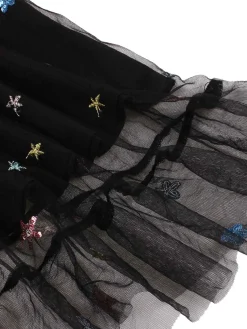 Hot Retro Stage 1950s Shoulder Tie Stars Mesh Dress Black